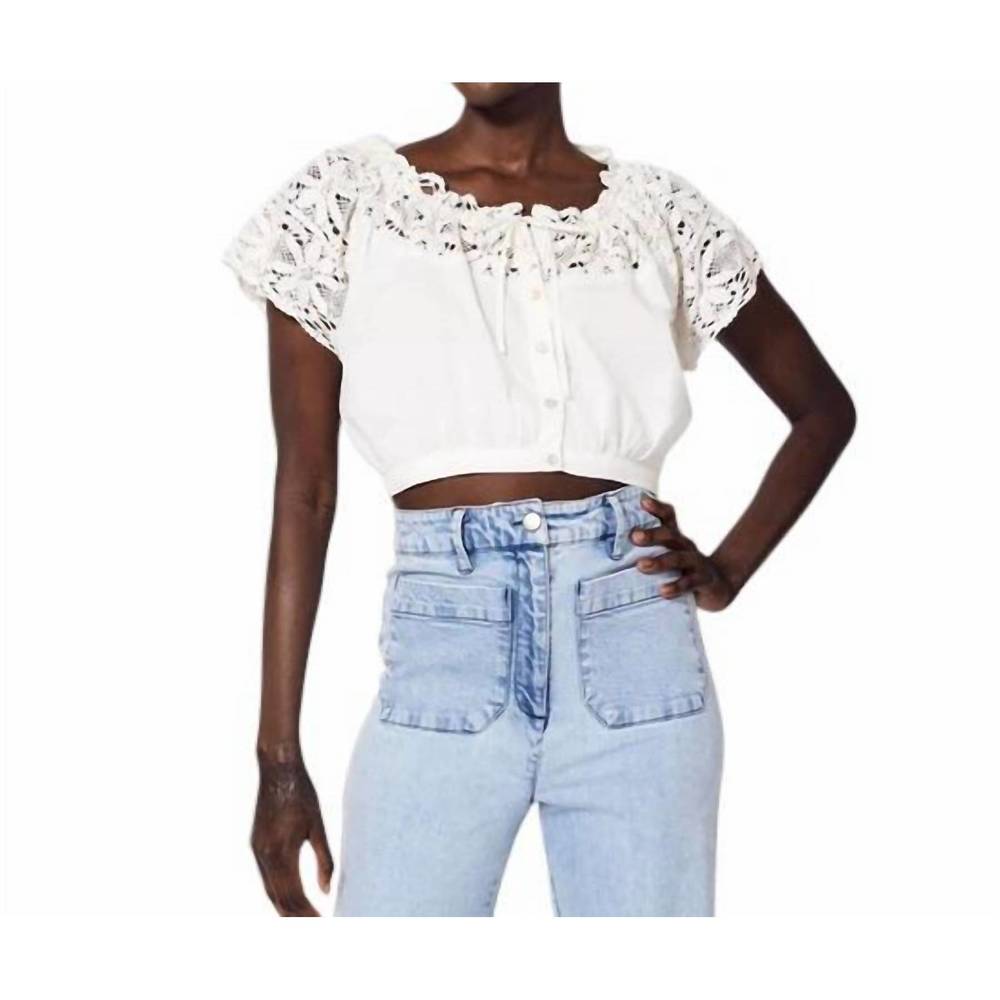 Cleobella White Crochet Sleeve Crop Blouse